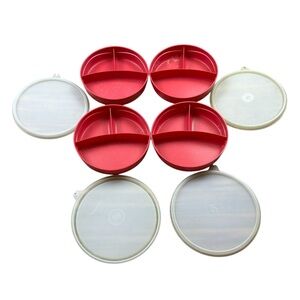 Vintage Tupperware MunchKids Red Divided Bowls with Lids #2552A - Set of 4